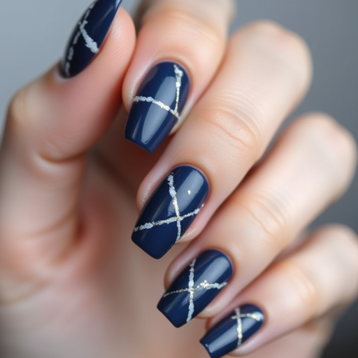 Geometric blue nail design